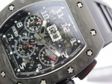 RM011 Carbon Case Carbon Bezel Chronograph KVF 1:1 Best Edition Skeleton Dial on Black Rubber Strap A7750