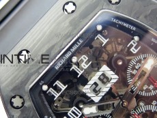 RM011 Carbon Case Carbon Bezel Chronograph KVF 1:1 Best Edition Skeleton Dial on Black Rubber Strap A7750