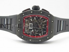 RM011 Carbon Case Carbon Bezel Chronograph KVF 1:1 Best Edition Skeleton Dial(Red Inner Bezel) on Black Rubber Strap A7750