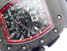 RM011 Carbon Case Carbon Bezel Chronograph KVF 1:1 Best Edition Skeleton Dial(Red Inner Bezel) on Black Rubber Strap A7750