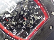 RM011 Carbon Case Carbon Bezel Chronograph KVF 1:1 Best Edition Skeleton Dial(Red Inner Bezel) on Black Rubber Strap A7750