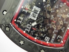 RM011 Carbon Case Carbon Bezel Chronograph KVF 1:1 Best Edition Skeleton Dial(Red Inner Bezel) on Black Rubber Strap A7750