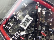 RM011 Carbon Case Carbon Bezel Chronograph KVF 1:1 Best Edition Skeleton Dial(Red Inner Bezel) on Black Rubber Strap A7750