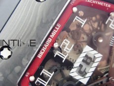 RM011 Carbon Case Carbon Bezel Chronograph KVF 1:1 Best Edition Skeleton Dial(Red Inner Bezel) on Black Rubber Strap A7750