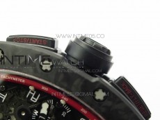 RM011 Carbon Case Carbon Bezel Chronograph KVF 1:1 Best Edition Skeleton Dial(Red Inner Bezel) on Black Rubber Strap A7750