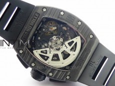 RM011 Carbon Case Carbon Bezel Chronograph KVF 1:1 Best Edition Skeleton Dial(Red Inner Bezel) on Black Rubber Strap A7750
