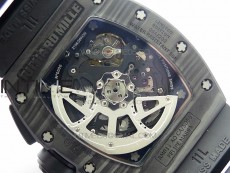 RM011 Carbon Case Carbon Bezel Chronograph KVF 1:1 Best Edition Skeleton Dial(Red Inner Bezel) on Black Rubber Strap A7750