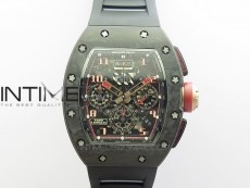RM011 Carbon Case Carbon Bezel Chronograph KVF 1:1 Best Edition Skeleton Dial Red/RG on Black Rubber Strap A7750