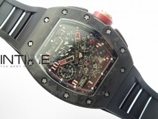 RM011 Carbon Case Carbon Bezel Chronograph KVF 1:1 Best Edition Skeleton Dial Red/RG on Black Rubber Strap A7750