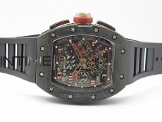 RM011 Carbon Case Carbon Bezel Chronograph KVF 1:1 Best Edition Skeleton Dial Red/RG on Black Rubber Strap A7750