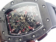 RM011 Carbon Case Carbon Bezel Chronograph KVF 1:1 Best Edition Skeleton Dial Red/RG on Black Rubber Strap A7750