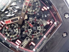 RM011 Carbon Case Carbon Bezel Chronograph KVF 1:1 Best Edition Skeleton Dial Red/RG on Black Rubber Strap A7750