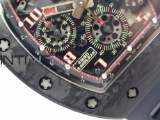 RM011 Carbon Case Carbon Bezel Chronograph KVF 1:1 Best Edition Skeleton Dial Red/RG on Black Rubber Strap A7750