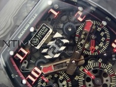 RM011 Carbon Case Carbon Bezel Chronograph KVF 1:1 Best Edition Skeleton Dial Red/RG on Black Rubber Strap A7750