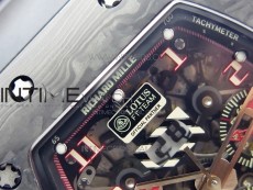 RM011 Carbon Case Carbon Bezel Chronograph KVF 1:1 Best Edition Skeleton Dial Red/RG on Black Rubber Strap A7750