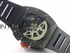 RM011 Carbon Case Carbon Bezel Chronograph KVF 1:1 Best Edition Skeleton Dial Red/RG on Black Rubber Strap A7750