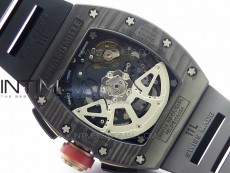 RM011 Carbon Case Carbon Bezel Chronograph KVF 1:1 Best Edition Skeleton Dial Red/RG on Black Rubber Strap A7750