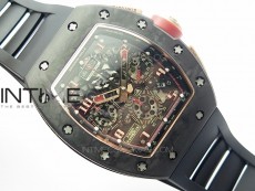 RM011 RG Case Carbon Bezel Chronograph KVF 1:1 Best Edition Skeleton Dial Red/RG on Black Rubber Strap A7750