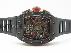 RM011 RG Case Carbon Bezel Chronograph KVF 1:1 Best Edition Skeleton Dial Red/RG on Black Rubber Strap A7750