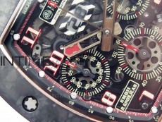 RM011 RG Case Carbon Bezel Chronograph KVF 1:1 Best Edition Skeleton Dial Red/RG on Black Rubber Strap A7750