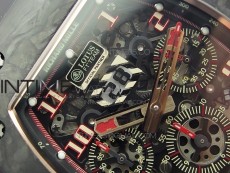 RM011 RG Case Carbon Bezel Chronograph KVF 1:1 Best Edition Skeleton Dial Red/RG on Black Rubber Strap A7750