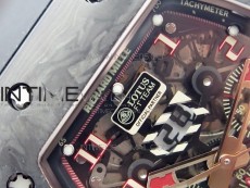 RM011 RG Case Carbon Bezel Chronograph KVF 1:1 Best Edition Skeleton Dial Red/RG on Black Rubber Strap A7750