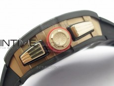 RM011 RG Case Carbon Bezel Chronograph KVF 1:1 Best Edition Skeleton Dial Red/RG on Black Rubber Strap A7750