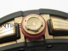 RM011 RG Case Carbon Bezel Chronograph KVF 1:1 Best Edition Skeleton Dial Red/RG on Black Rubber Strap A7750