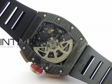 RM011 RG Case Carbon Bezel Chronograph KVF 1:1 Best Edition Skeleton Dial Red/RG on Black Rubber Strap A7750