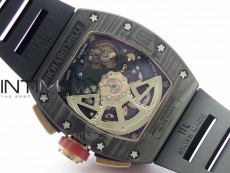 RM011 RG Case Carbon Bezel Chronograph KVF 1:1 Best Edition Skeleton Dial Red/RG on Black Rubber Strap A7750
