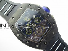 RM011 Titanium Case Carbon Bezel Chronograph KVF 1:1 Best Edition Skeleton Dial Blue Crown on Black Rubber Strap A7750