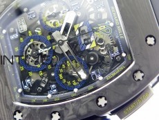 RM011 Titanium Case Carbon Bezel Chronograph KVF 1:1 Best Edition Skeleton Dial Blue Crown on Black Rubber Strap A7750