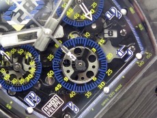 RM011 Titanium Case Carbon Bezel Chronograph KVF 1:1 Best Edition Skeleton Dial Blue Crown on Black Rubber Strap A7750