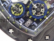 RM011 Titanium Case Carbon Bezel Chronograph KVF 1:1 Best Edition Skeleton Dial Blue Crown on Black Rubber Strap A7750
