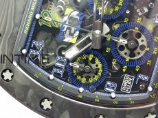 RM011 Titanium Case Carbon Bezel Chronograph KVF 1:1 Best Edition Skeleton Dial Blue Crown on Black Rubber Strap A7750