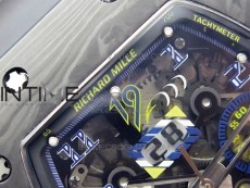 RM011 Titanium Case Carbon Bezel Chronograph KVF 1:1 Best Edition Skeleton Dial Blue Crown on Black Rubber Strap A7750