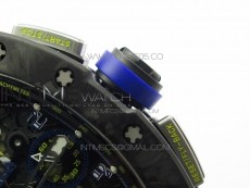 RM011 Titanium Case Carbon Bezel Chronograph KVF 1:1 Best Edition Skeleton Dial Blue Crown on Black Rubber Strap A7750