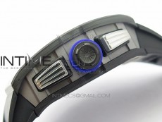 RM011 Titanium Case Carbon Bezel Chronograph KVF 1:1 Best Edition Skeleton Dial Blue Crown on Black Rubber Strap A7750