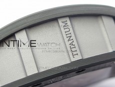 RM011 Titanium Case Carbon Bezel Chronograph KVF 1:1 Best Edition Skeleton Dial Blue Crown on Black Rubber Strap A7750