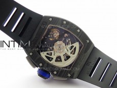 RM011 Titanium Case Carbon Bezel Chronograph KVF 1:1 Best Edition Skeleton Dial Blue Crown on Black Rubber Strap A7750