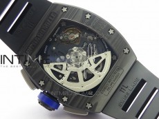 RM011 Titanium Case Carbon Bezel Chronograph KVF 1:1 Best Edition Skeleton Dial Blue Crown on Black Rubber Strap A7750