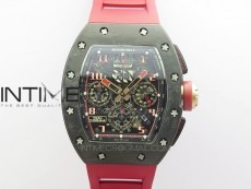 RM011 Carbon Case Carbon Bezel Chronograph KVF 1:1 Best Edition Skeleton Dial Red/RG on Red Rubber Strap A7750