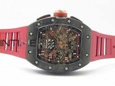 RM011 Carbon Case Carbon Bezel Chronograph KVF 1:1 Best Edition Skeleton Dial Red/RG on Red Rubber Strap A7750