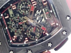 RM011 Carbon Case Carbon Bezel Chronograph KVF 1:1 Best Edition Skeleton Dial Red/RG on Red Rubber Strap A7750