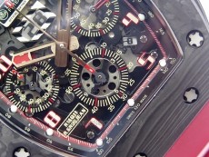 RM011 Carbon Case Carbon Bezel Chronograph KVF 1:1 Best Edition Skeleton Dial Red/RG on Red Rubber Strap A7750
