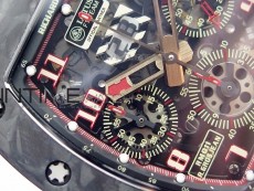 RM011 Carbon Case Carbon Bezel Chronograph KVF 1:1 Best Edition Skeleton Dial Red/RG on Red Rubber Strap A7750