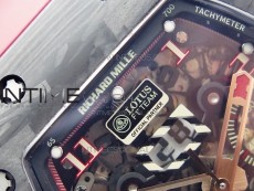 RM011 Carbon Case Carbon Bezel Chronograph KVF 1:1 Best Edition Skeleton Dial Red/RG on Red Rubber Strap A7750