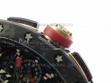 RM011 Carbon Case Carbon Bezel Chronograph KVF 1:1 Best Edition Skeleton Dial Red/RG on Red Rubber Strap A7750