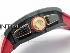 RM011 Carbon Case Carbon Bezel Chronograph KVF 1:1 Best Edition Skeleton Dial Red/RG on Red Rubber Strap A7750