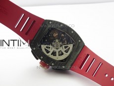 RM011 Carbon Case Carbon Bezel Chronograph KVF 1:1 Best Edition Skeleton Dial Red/RG on Red Rubber Strap A7750